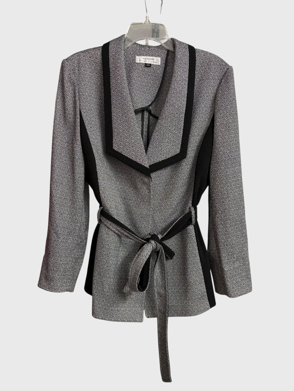 Tahari ASL Belted Salt & Pepper Tweed Blazer Jacket Women 16W Black White Career